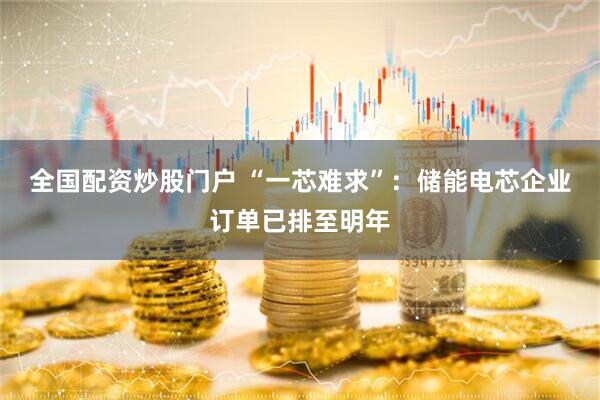 全国配资炒股门户 “一芯难求”：储能电芯企业订单已排至明年